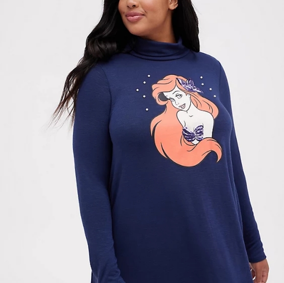 Disney Ariel Little Mermaid Sequin Pearl Turtleneck Sweater Mock Neck Top 1X 2X - Picture 2 of 5